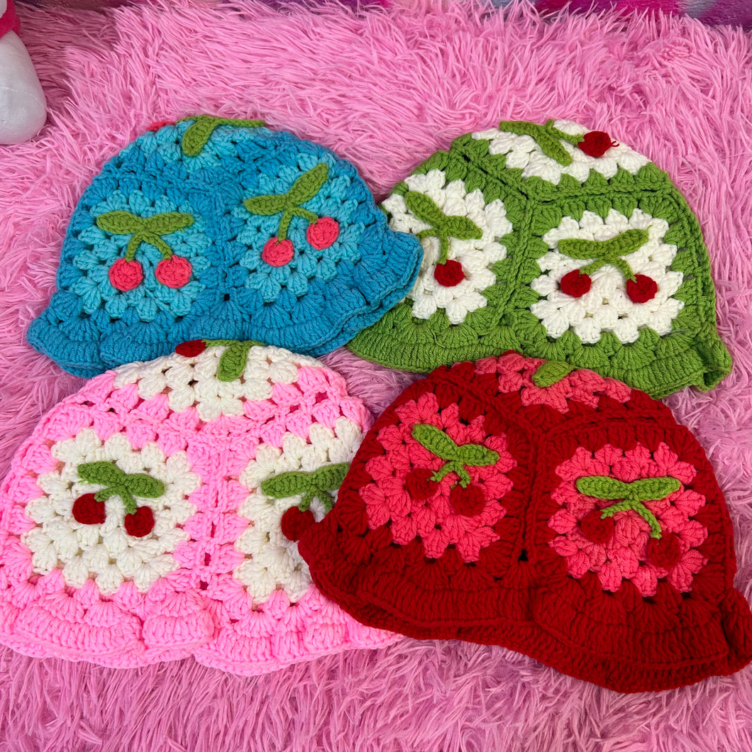 Cherry Crochet Bucket Hat