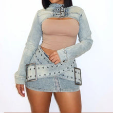 Load image into Gallery viewer, “Buckle Up”Denim Skirt Set - Certified Barb Collection

