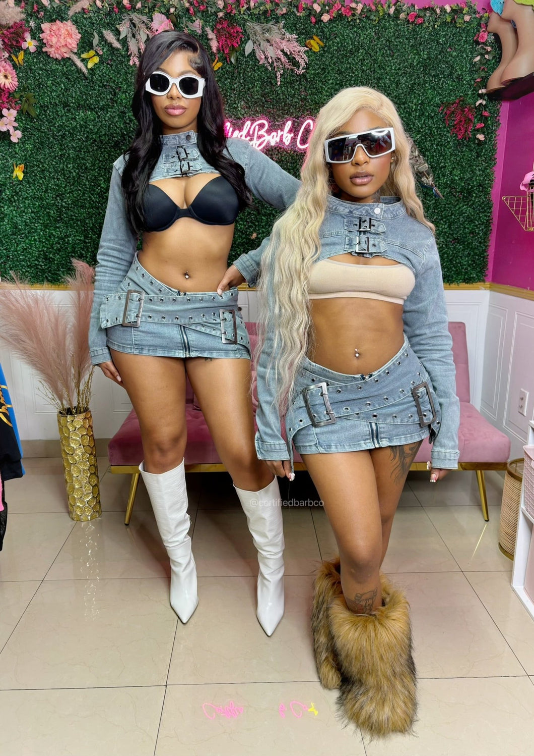 “Buckle Up”Denim Skirt Set - Certified Barb Collection